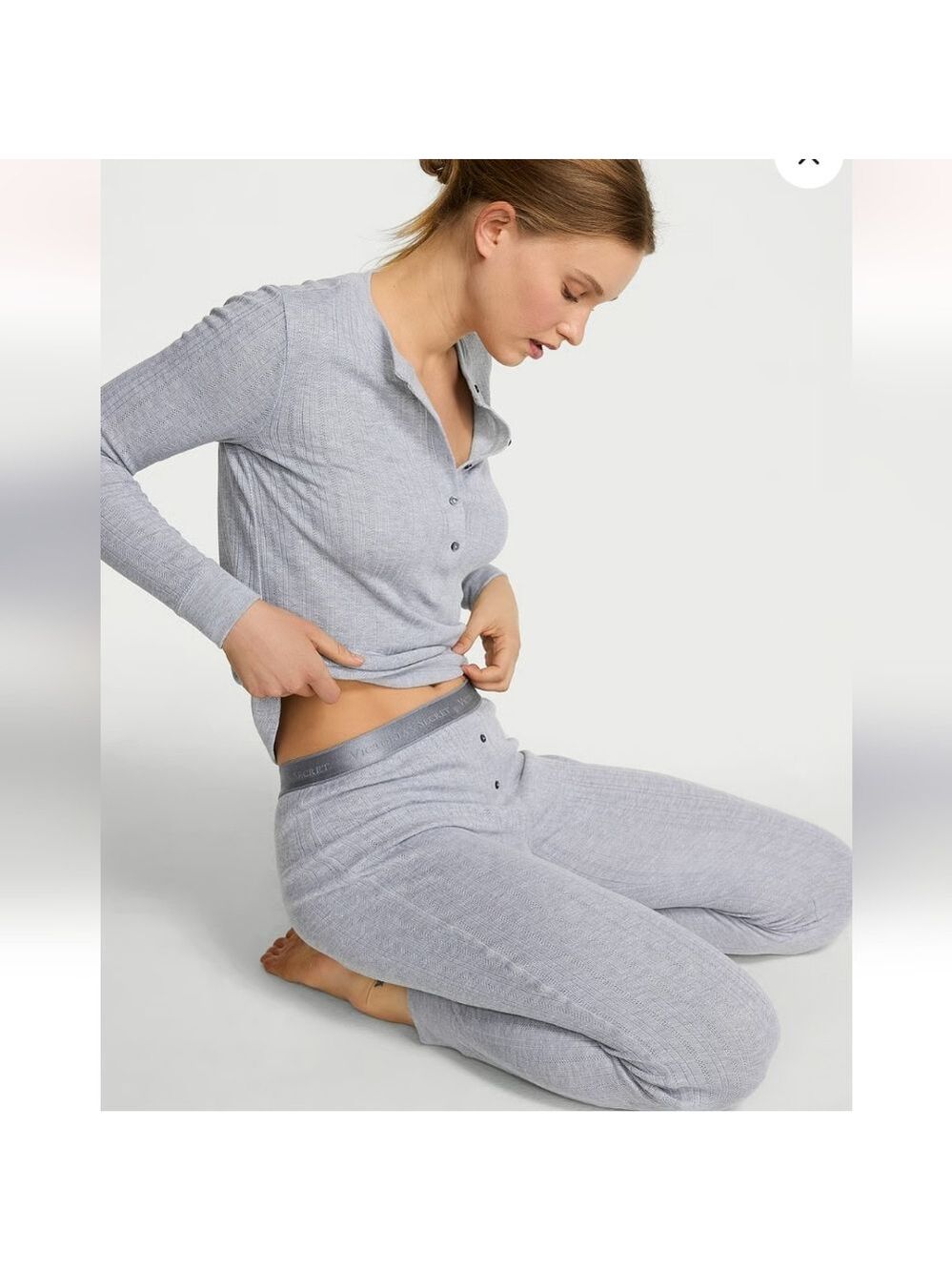 New Victoria Secret Cozy Pointelle Henley Long Pajama Set XL